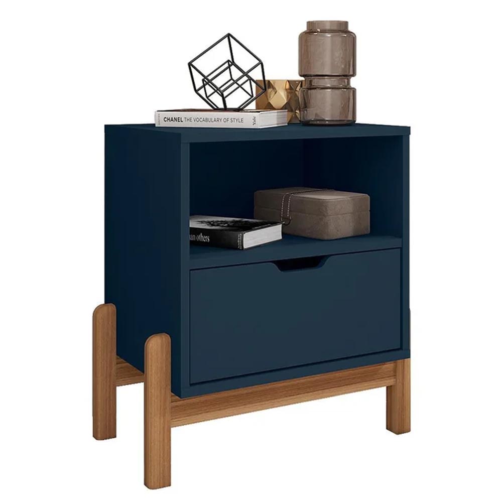 Mesa de noche Amara azul cobalto con cajón