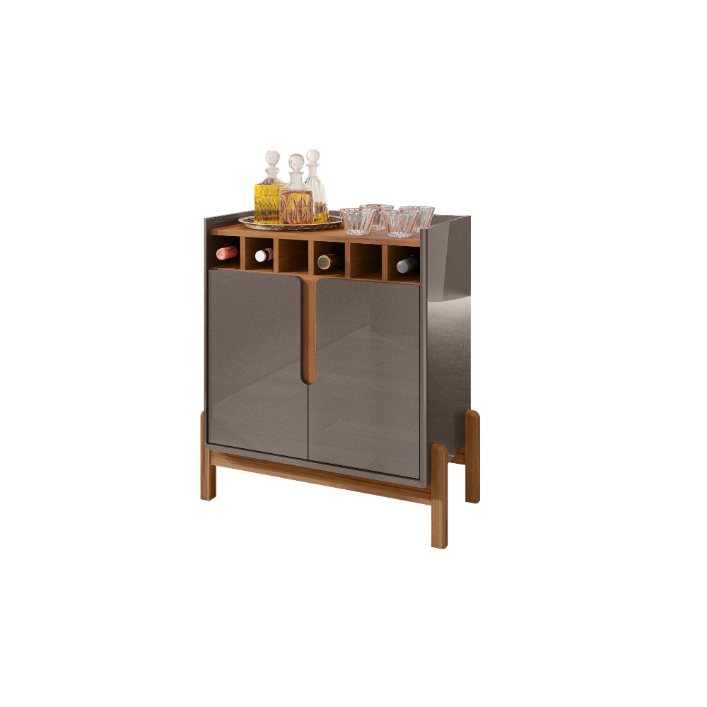 Aparador bar Juno gris/cedro con portabotellas