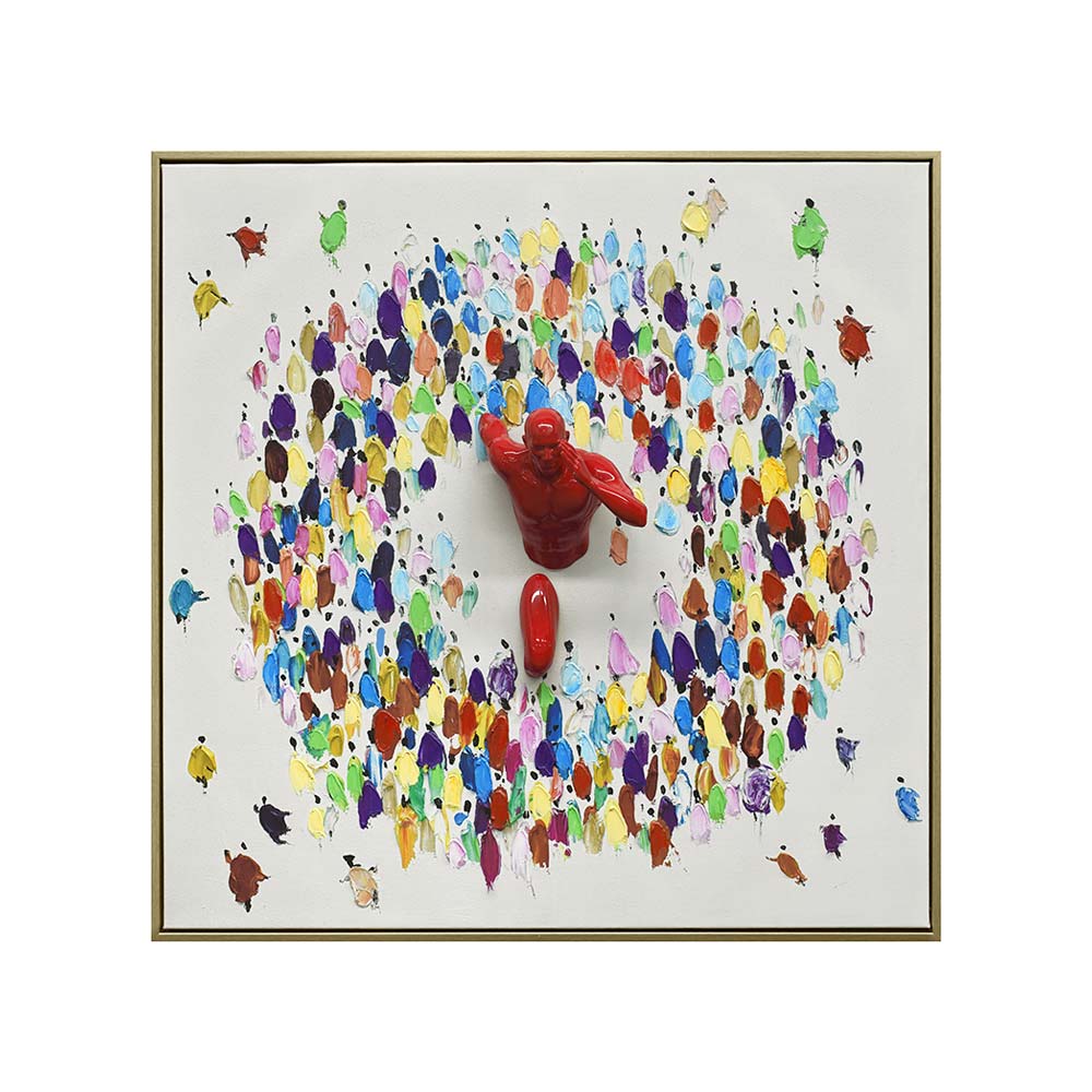 Cuadro 80x80 Run Man colorido/rojo 100% handpaint