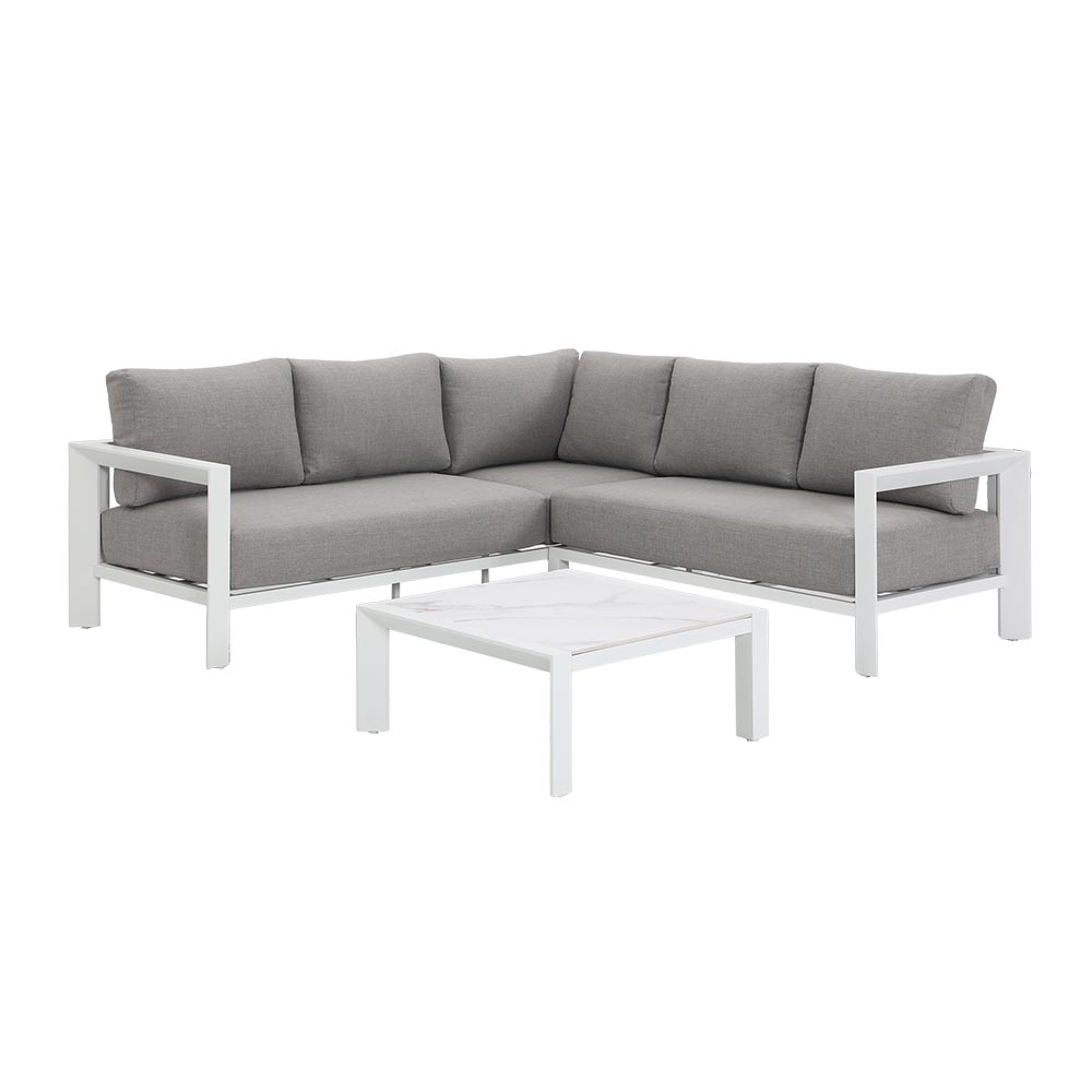 Set exterior sofá esquinero aluminio y mesa de centro