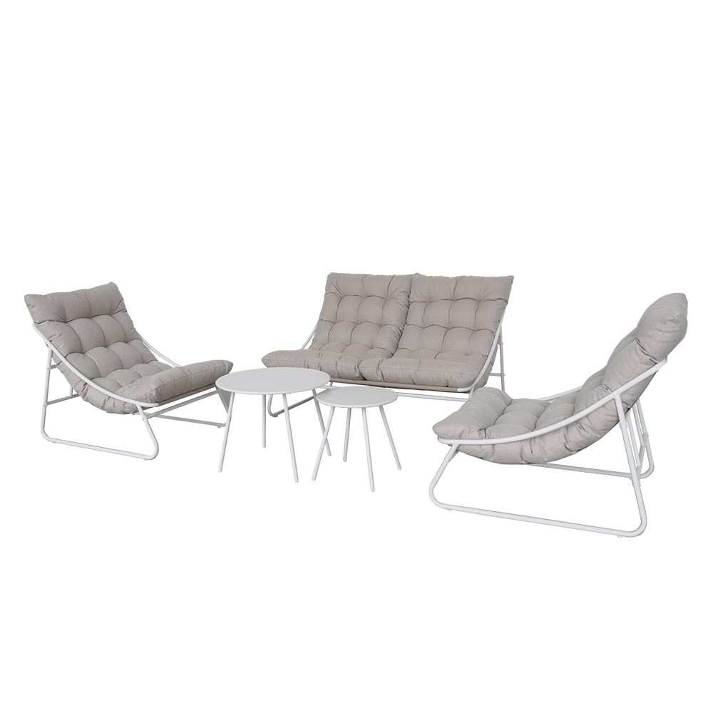 Set sala de exterior lounge Uma acero blanco cojines beige