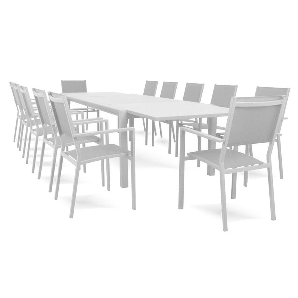 Set comedor extensible de exterior 12P de aluminio gris