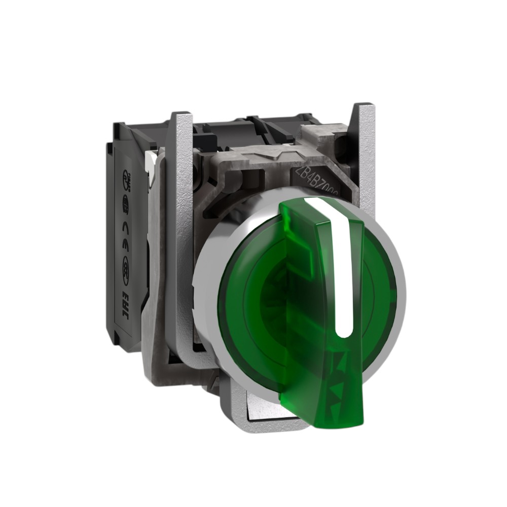 Selector ilum verde Ø 22mm 3 posiciones 2 NA XB4BK133M5