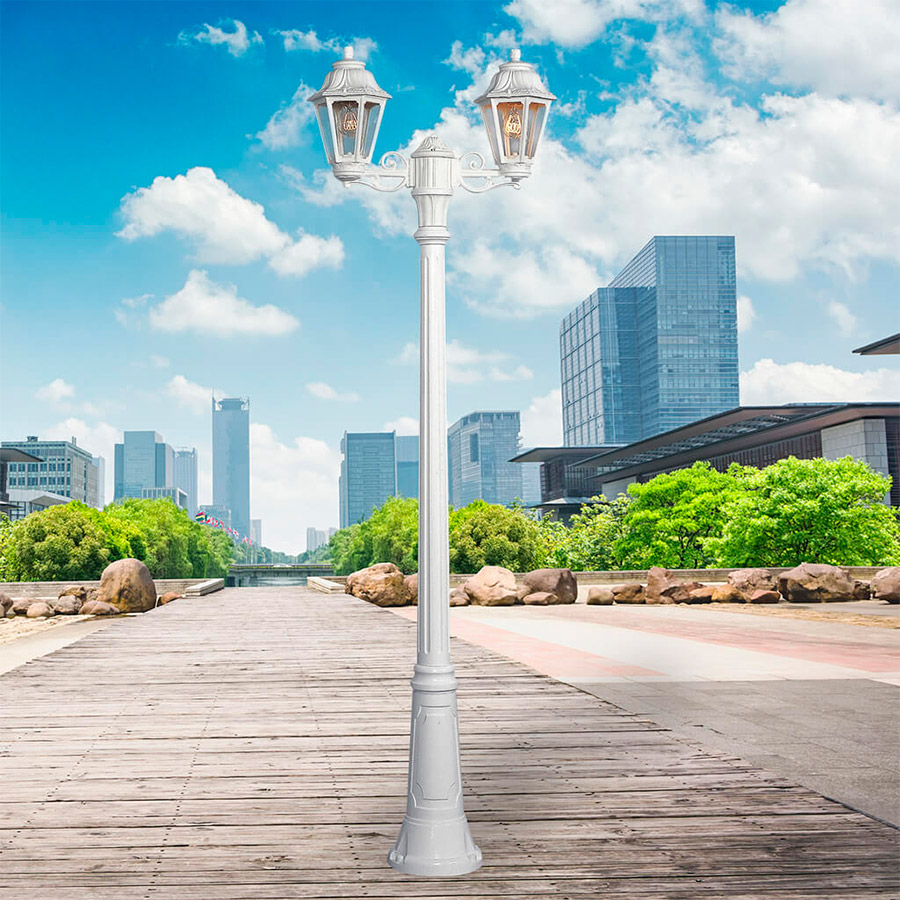 Farol doble Ana con poste blanco 2xE27 IP55