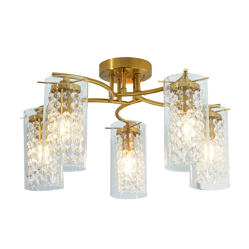 Lámpara de tumbado 5xE14 Ornella gold tulipas con cristales