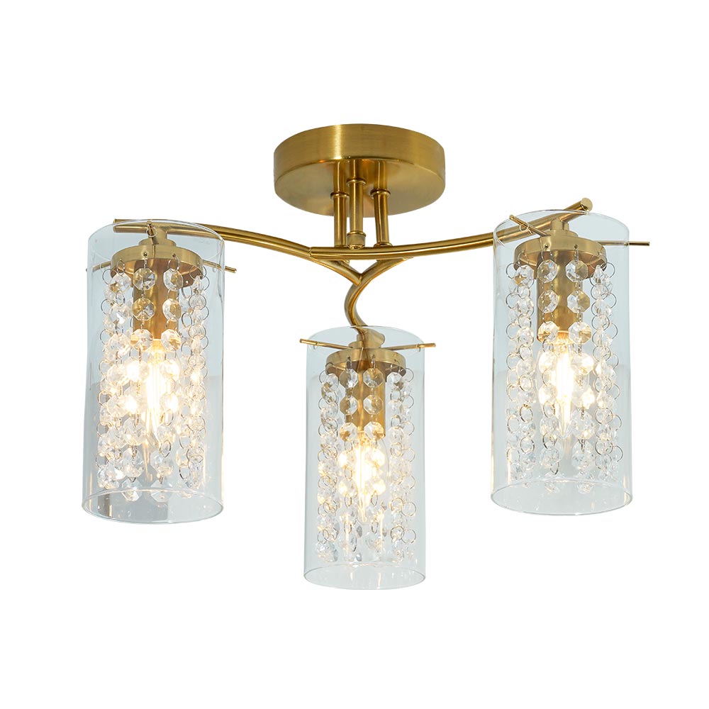 Lámpara de tumbado 3xE14 Ornella gold tulipas con cristales