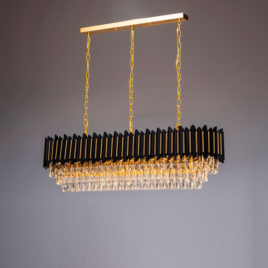 Chandelier rectangular 9xE14 Anna black de cristal clear