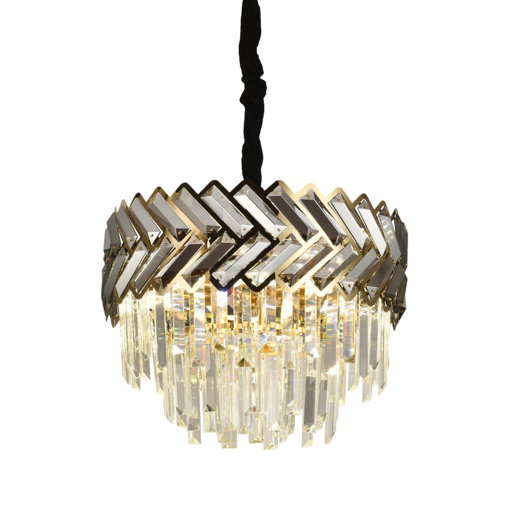 Lámpara colgante 6xE14 Vermont gold de cristal clear