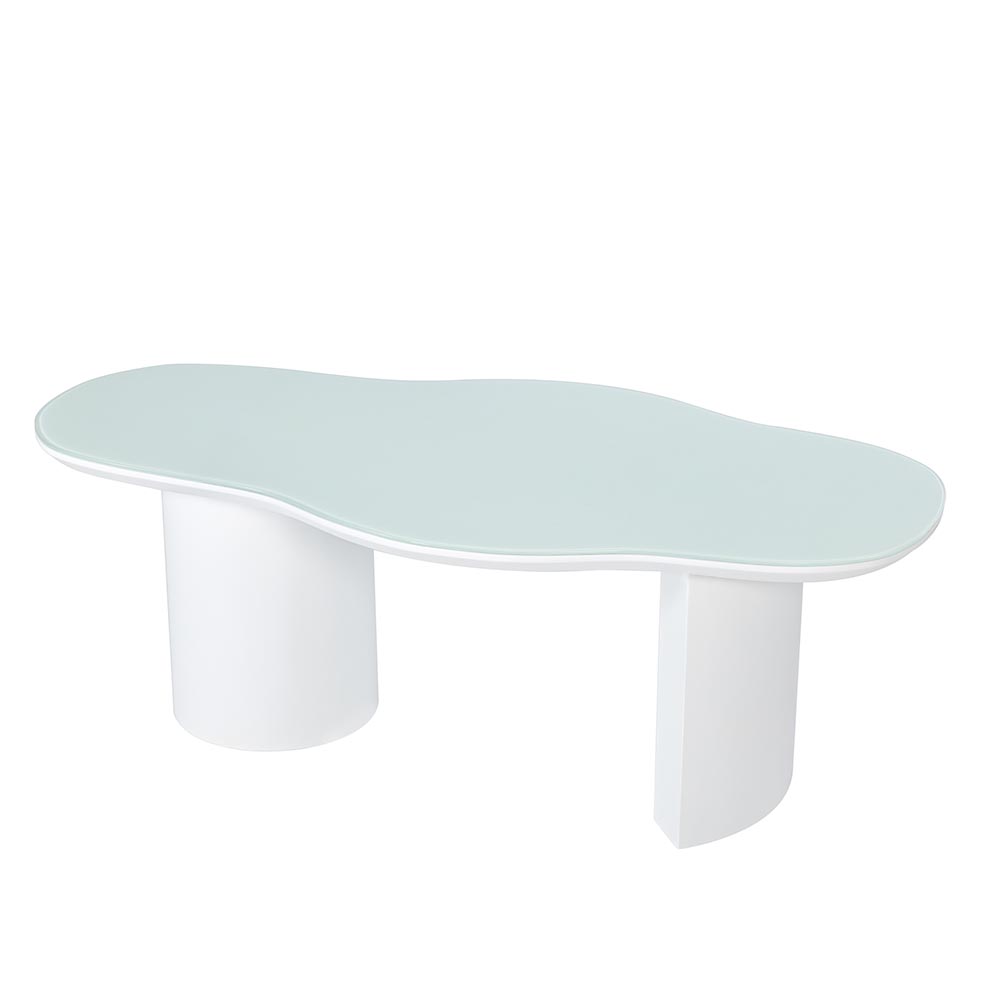 Mesa de centro ovalada Gala white con top vidrio templado