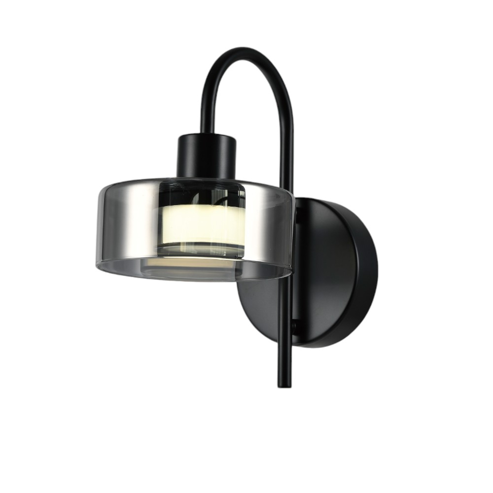 APLIQUE DE PARED LED BURLIN DE METAL NEGRO Y VIDRIO SMOKE 1L 5W 15X25 CM