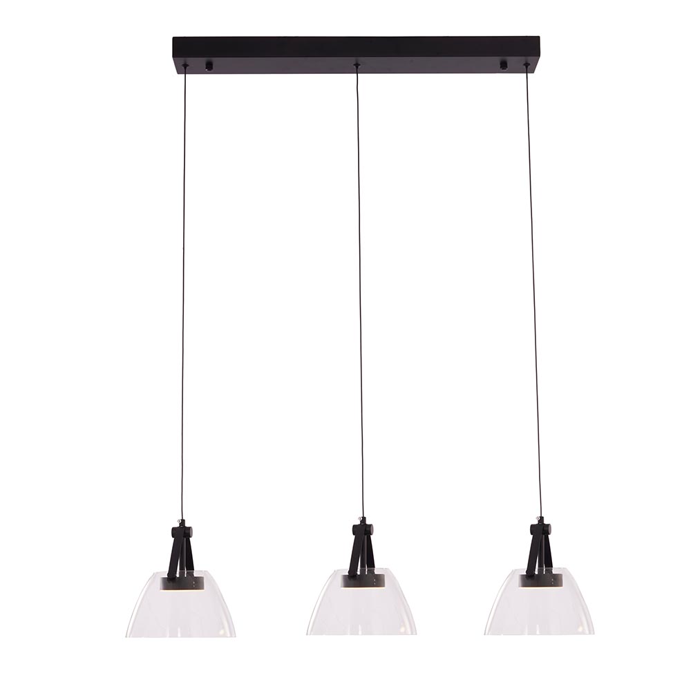 LAMPARA COLGANTE LED MORITZ RECTANGULAR DE METAL NEGRO  Y VIDRIO CLEAR 21W 3000K 75X20X60 CM