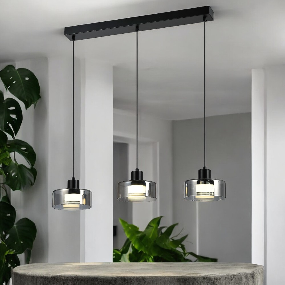 Lámpara led colgante Burlin black/smoke con luz cálida