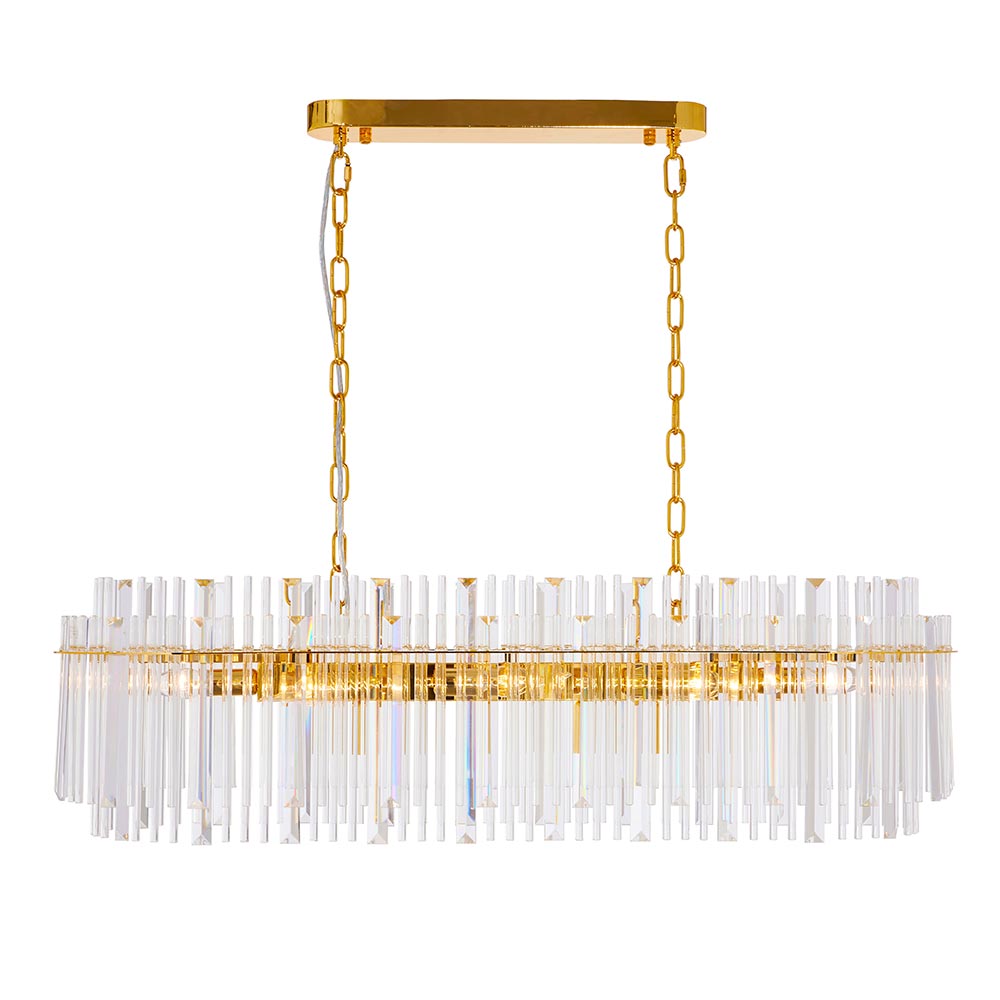 Chandelier rectangular 10xE14 Emily gold de cristal