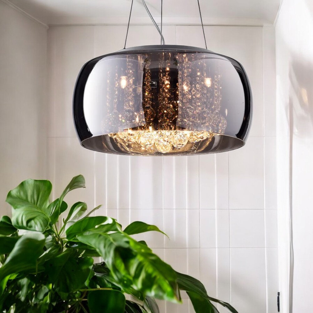 Lámpara colgante 6xG9 Chantilly de cristales y vidrio smoke