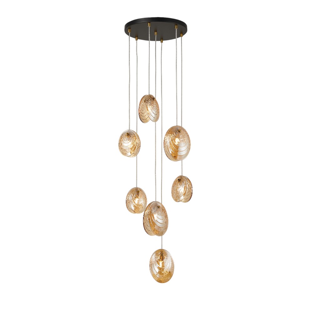 Lámpara colgante 7xG9 Scallops brass tulipas ambar